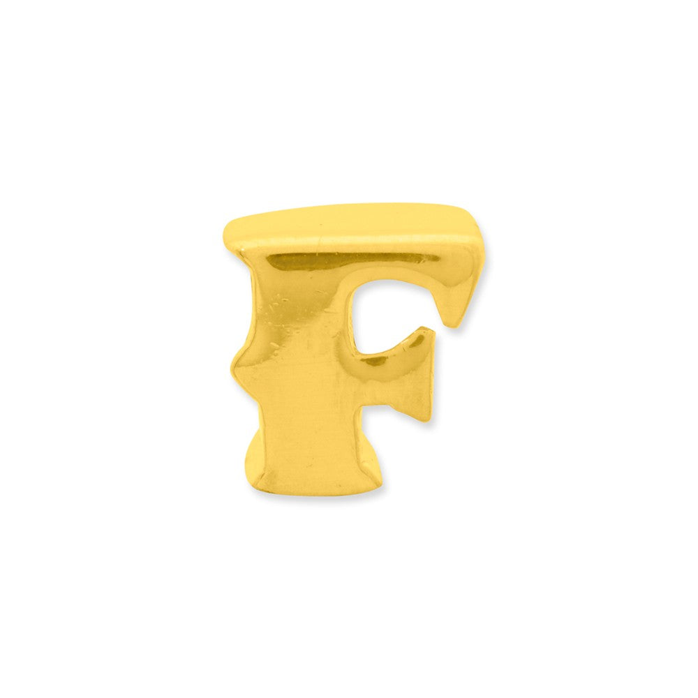 Alternate view of the Letter F Bead Charm in 14k Yellow Gold Plated Sterling Silver by The Black Bow Jewelry Co.
