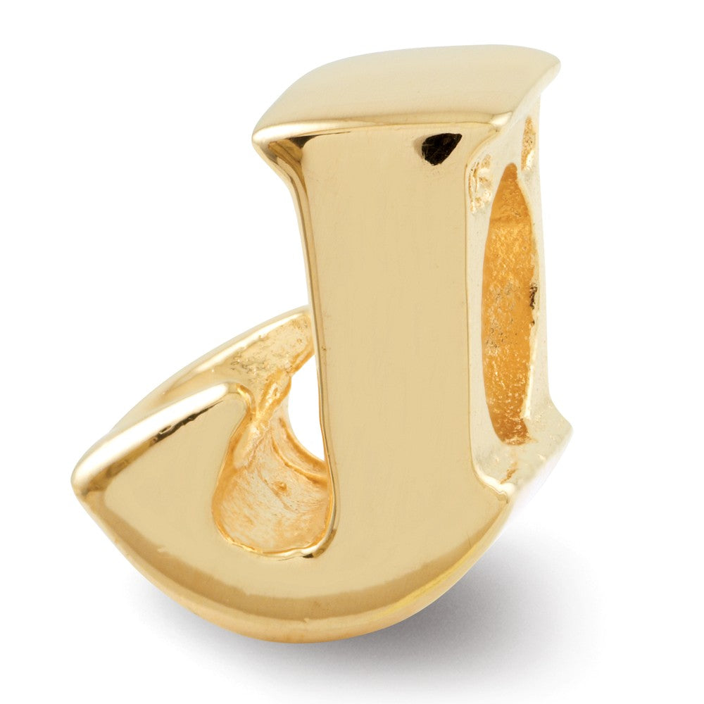 Letter J Bead Charm in 14k Yellow Gold Plated Sterling Silver, Item B12322 by The Black Bow Jewelry Co.