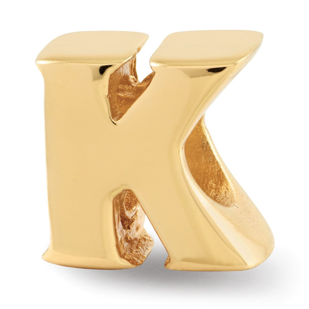 Letter K Bead Charm in 14k Yellow Gold Plated Sterling Silver, Item B12323 by The Black Bow Jewelry Co.