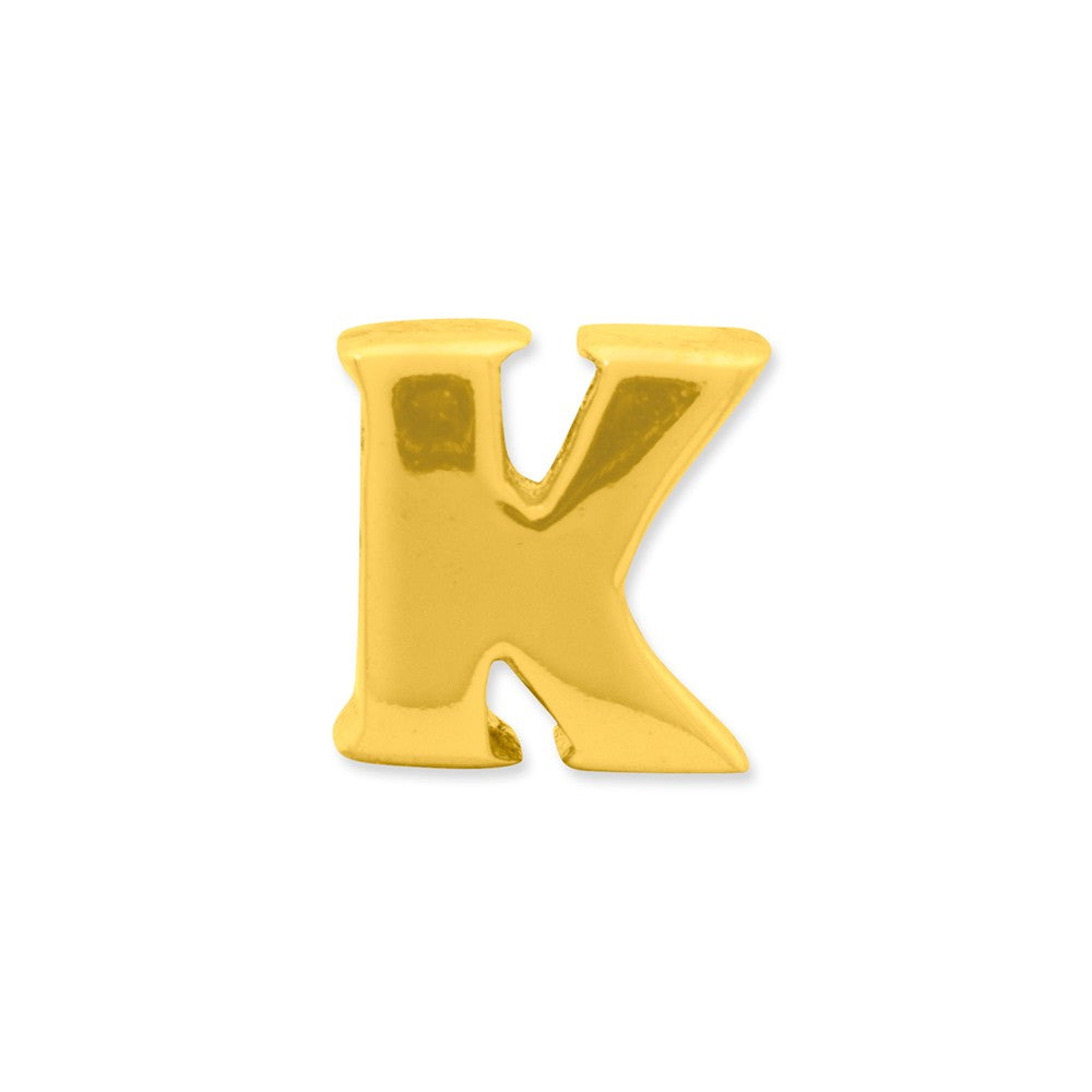 Alternate view of the Letter K Bead Charm in 14k Yellow Gold Plated Sterling Silver by The Black Bow Jewelry Co.