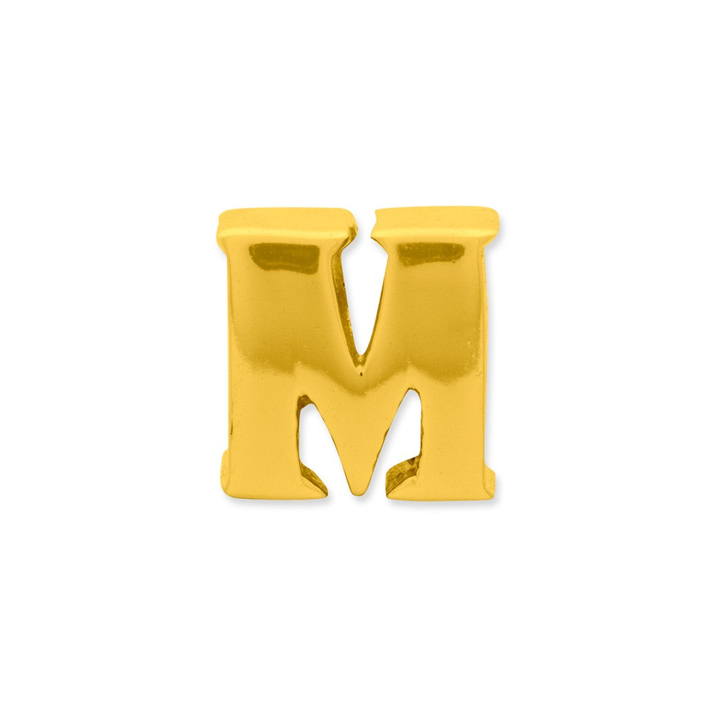 Alternate view of the Letter M Bead Charm in 14k Yellow Gold Plated Sterling Silver by The Black Bow Jewelry Co.