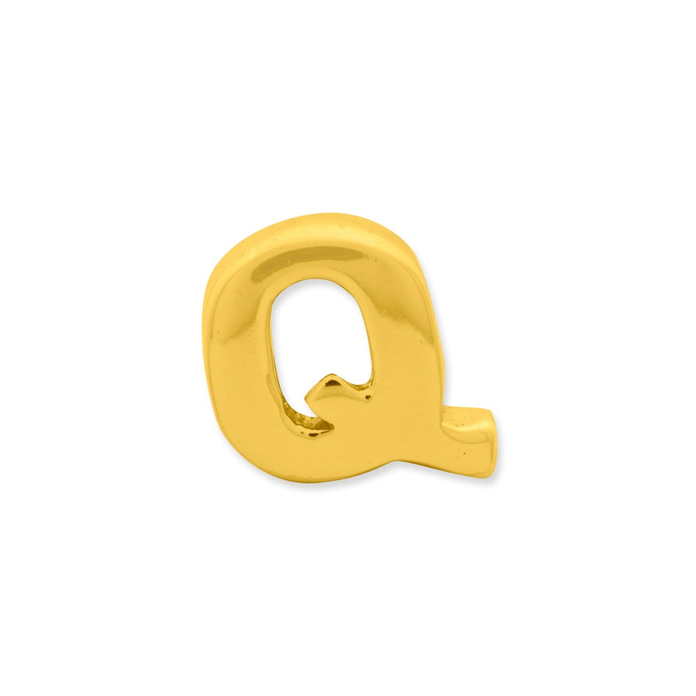 Alternate view of the Letter Q Bead Charm in 14k Yellow Gold Plated Sterling Silver by The Black Bow Jewelry Co.
