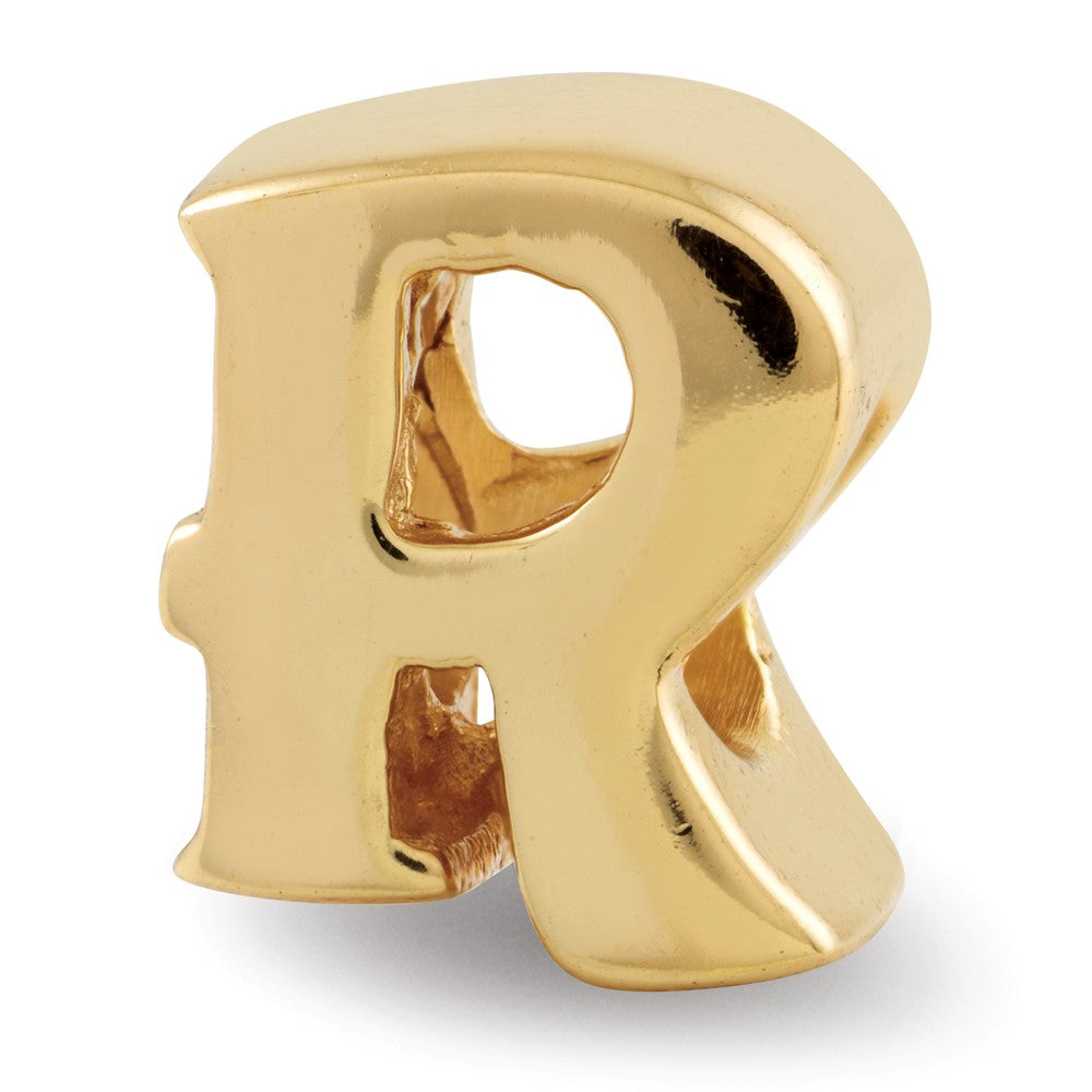 Letter R Bead Charm in 14k Yellow Gold Plated Sterling Silver, Item B12330 by The Black Bow Jewelry Co.