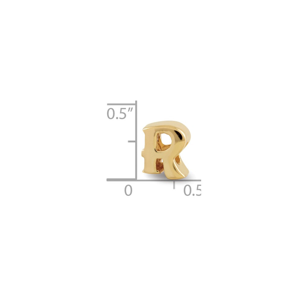 Alternate view of the Letter R Bead Charm in 14k Yellow Gold Plated Sterling Silver by The Black Bow Jewelry Co.