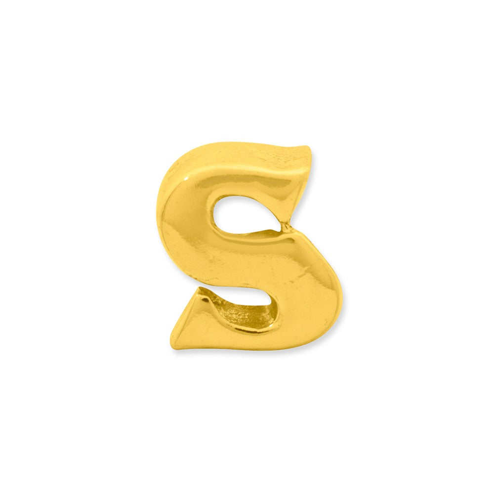 Alternate view of the Letter S Bead Charm in 14k Yellow Gold Plated Sterling Silver by The Black Bow Jewelry Co.