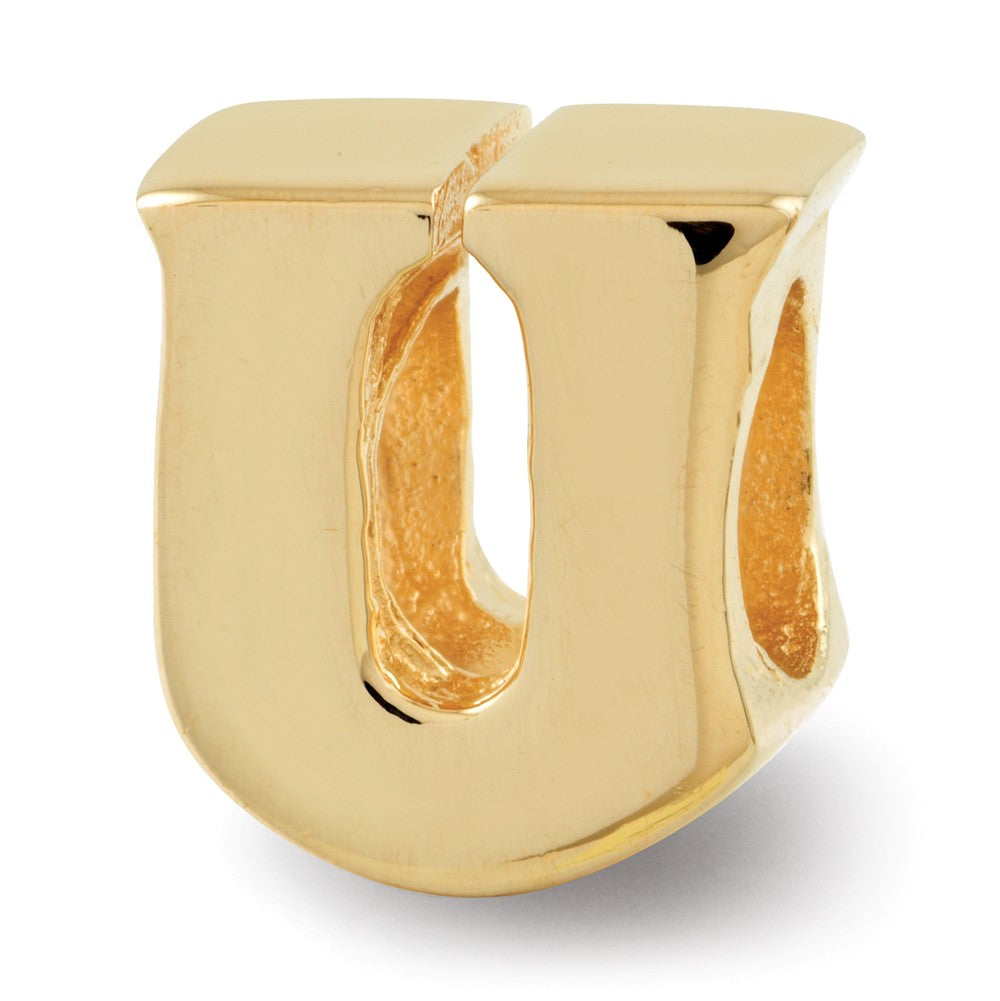 Letter U Bead Charm in 14k Yellow Gold Plated Sterling Silver, Item B12333 by The Black Bow Jewelry Co.