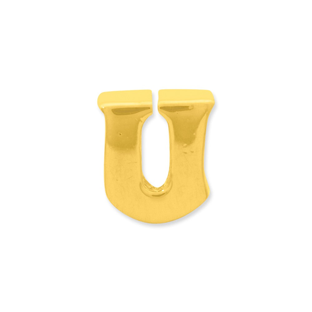Alternate view of the Letter U Bead Charm in 14k Yellow Gold Plated Sterling Silver by The Black Bow Jewelry Co.