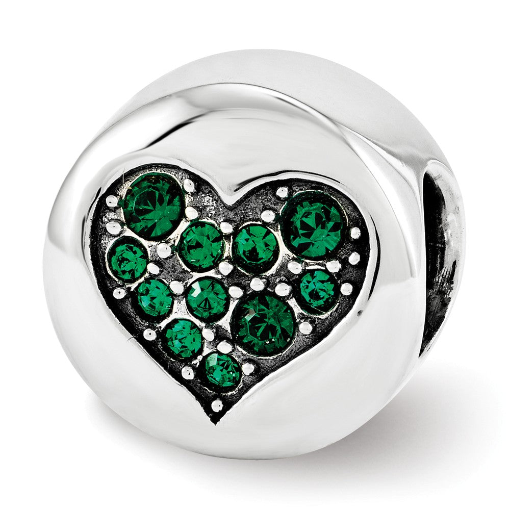 May Green Heart Success Sterling Silver &amp; Crystal Bead Charm, Item B12349 by The Black Bow Jewelry Co.