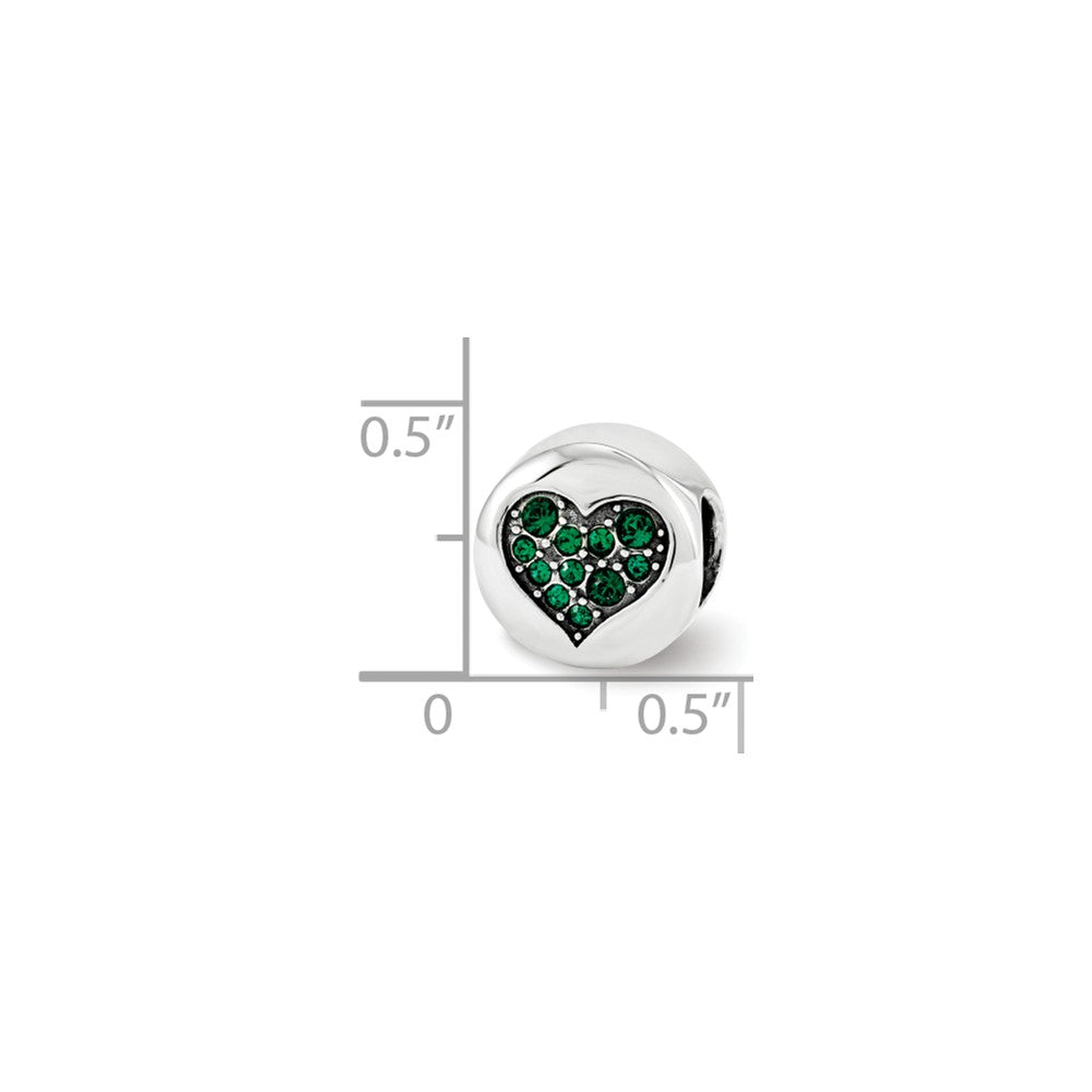 Alternate view of the May Green Heart Success Sterling Silver &amp; Crystal Bead Charm by The Black Bow Jewelry Co.