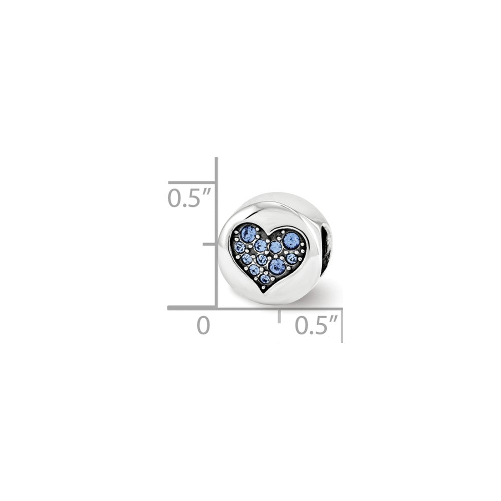 Alternate view of the Sterling Silver with Crystals Sept Blue Heart Wisdom Bead Charm by The Black Bow Jewelry Co.