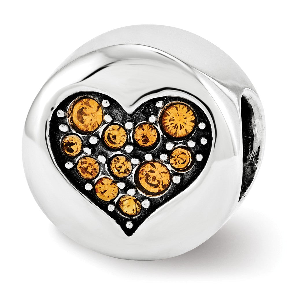 Sterling Silver with Crystals Nov Golden Heart Balance Bead Charm, Item B12355 by The Black Bow Jewelry Co.