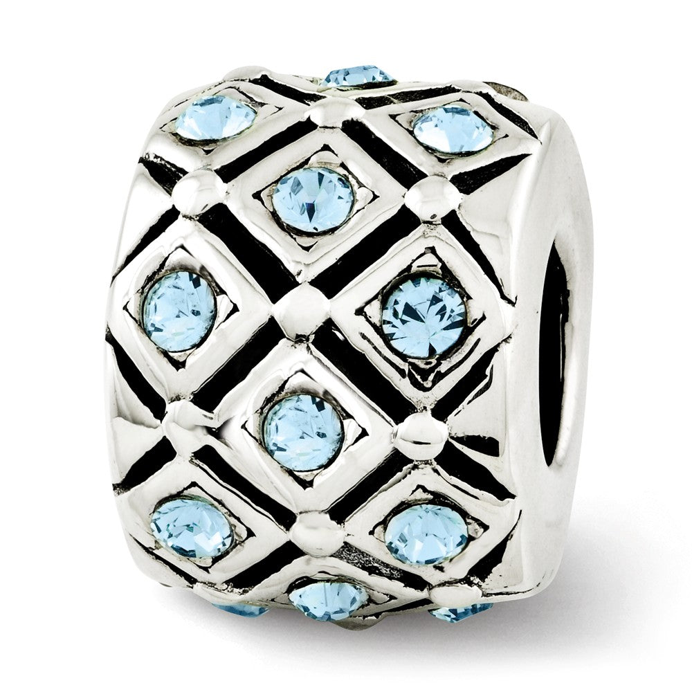 Sterling Silver with Crystals March Pale Blue Lattice Bead Charm, Item B12359 by The Black Bow Jewelry Co.