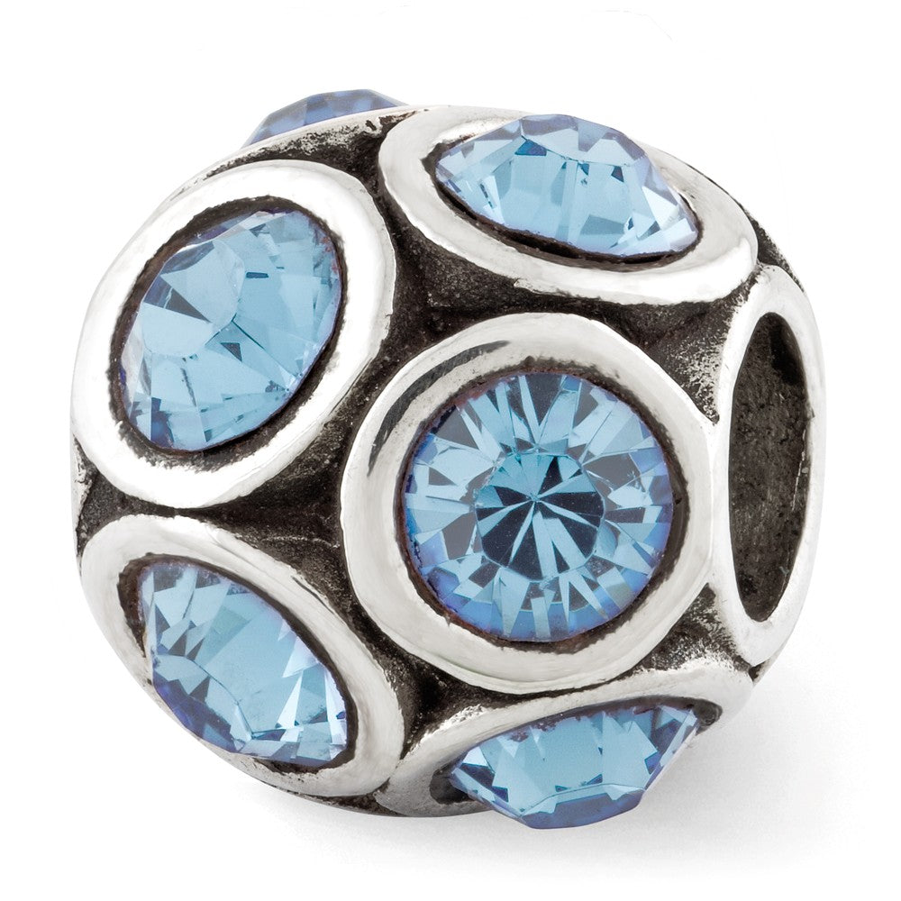 Sterling Silver with Crystals March Pale Blue Bubble Bead Charm, Item B12371 by The Black Bow Jewelry Co.