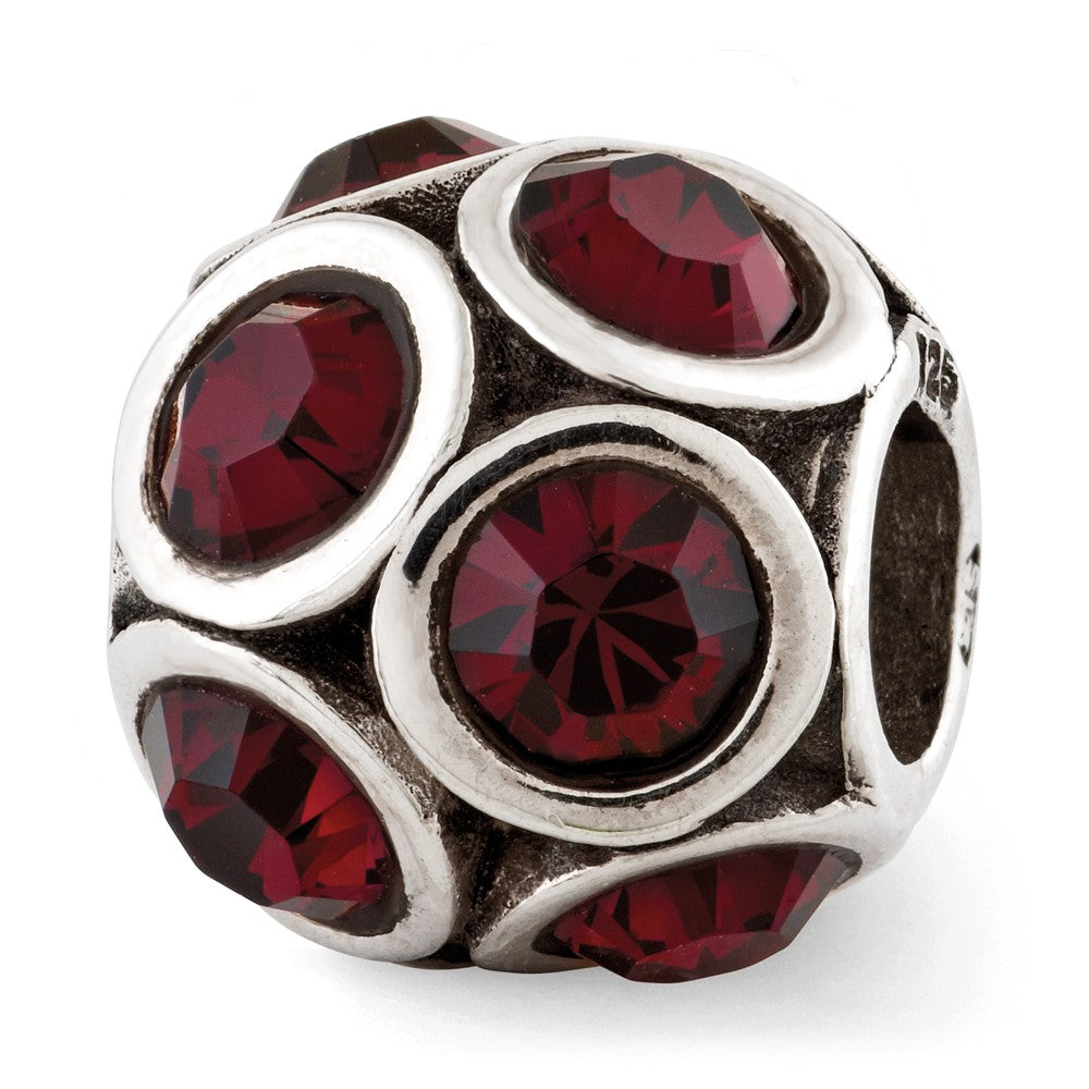 Sterling Silver with Crystals June Raspberry Bubble Bead Charm, Item B12374 by The Black Bow Jewelry Co.