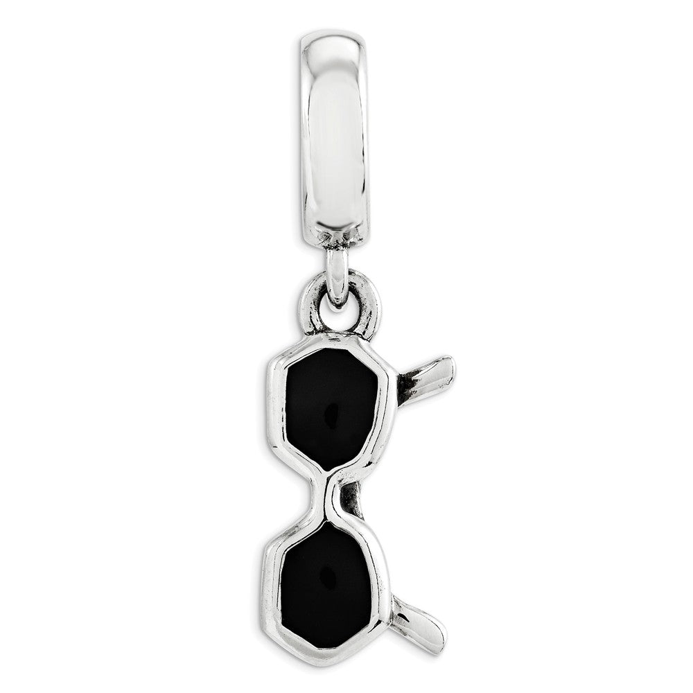 Alternate view of the Sterling Silver &amp; Black Enamel Sunglasses Dangle Bead Charm by The Black Bow Jewelry Co.
