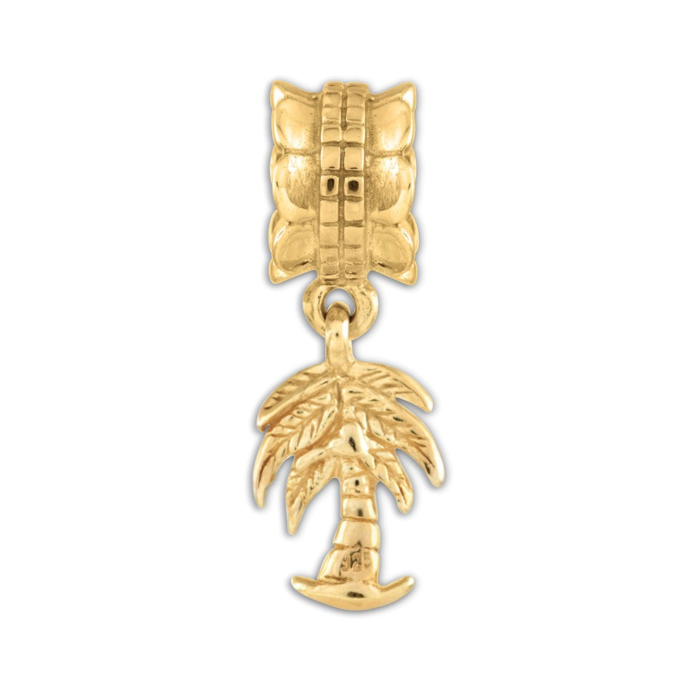 14k Yellow Gold Plated Sterling Silver Palm Tree Dangle Bead Charm, Item B12387 by The Black Bow Jewelry Co.