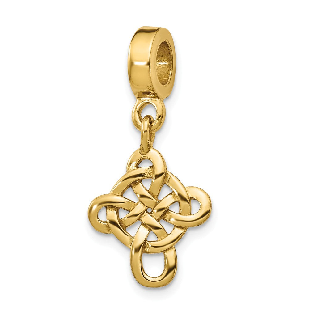 14k Yellow Gold Plated Sterling Silver Celtic Cross Dangle Bead Charm, Item B12389 by The Black Bow Jewelry Co.