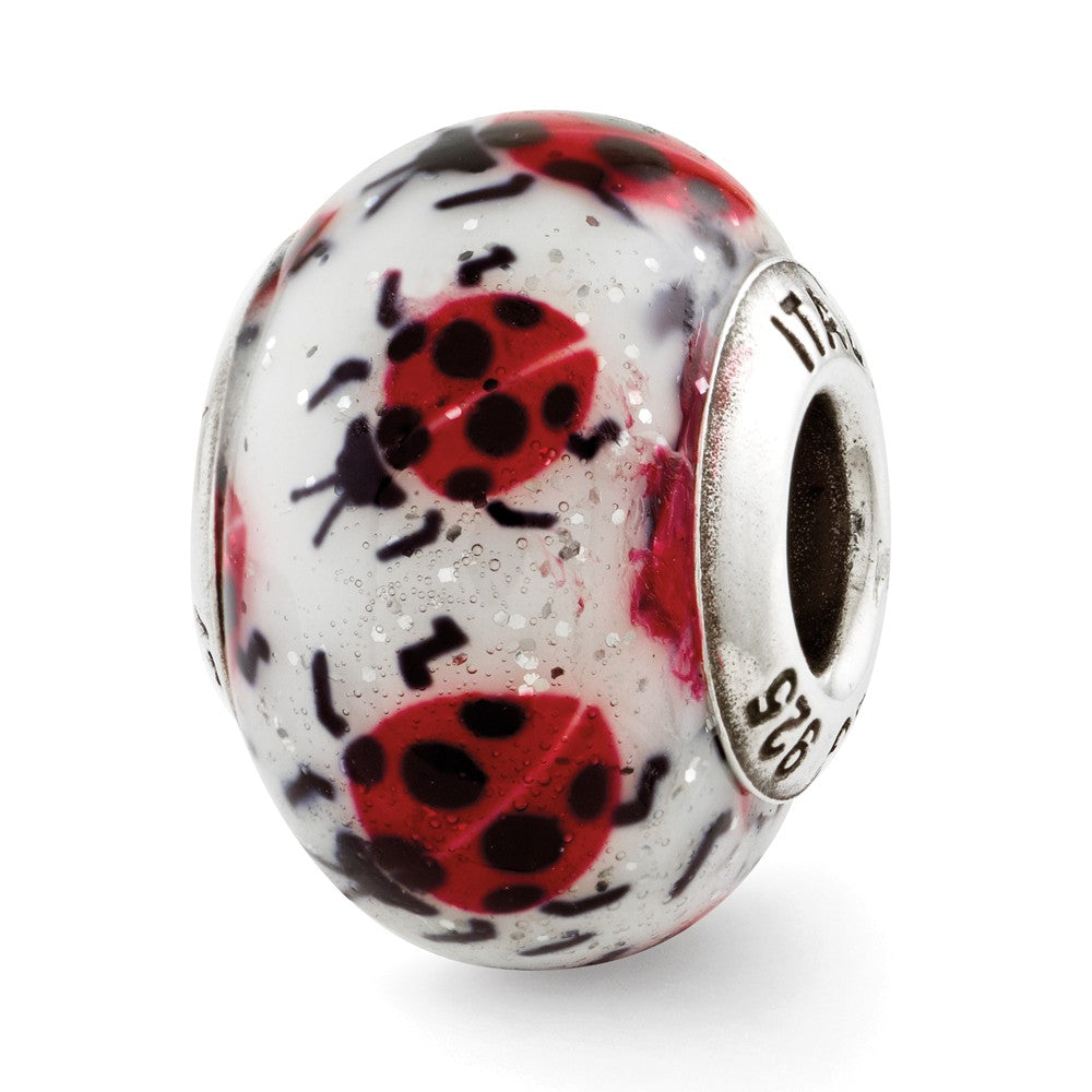 Ladybug Hand Painted Italian Murano Glass &amp; Sterling Silver Bead Charm, Item B12420 by The Black Bow Jewelry Co.