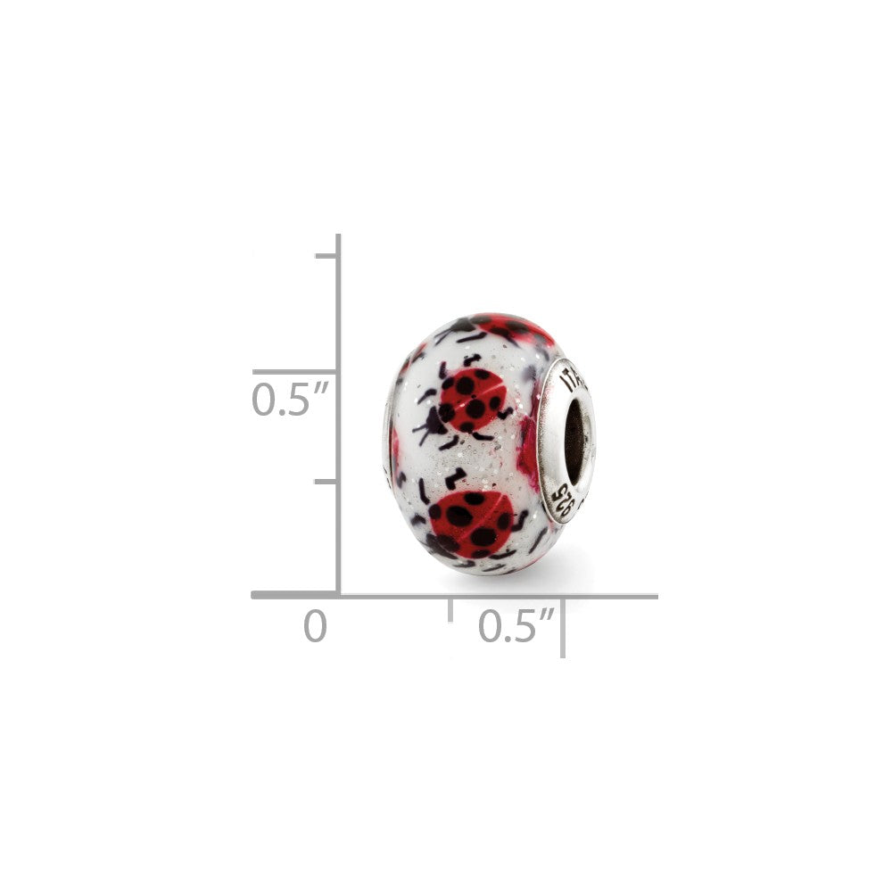 Alternate view of the Ladybug Hand Painted Italian Murano Glass &amp; Sterling Silver Bead Charm by The Black Bow Jewelry Co.