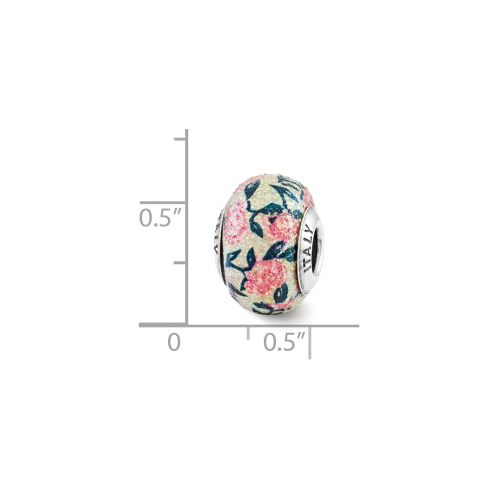 Alternate view of the Pink Floral Overlay Italian Glass &amp; Sterling Silver Bead Charm by The Black Bow Jewelry Co.