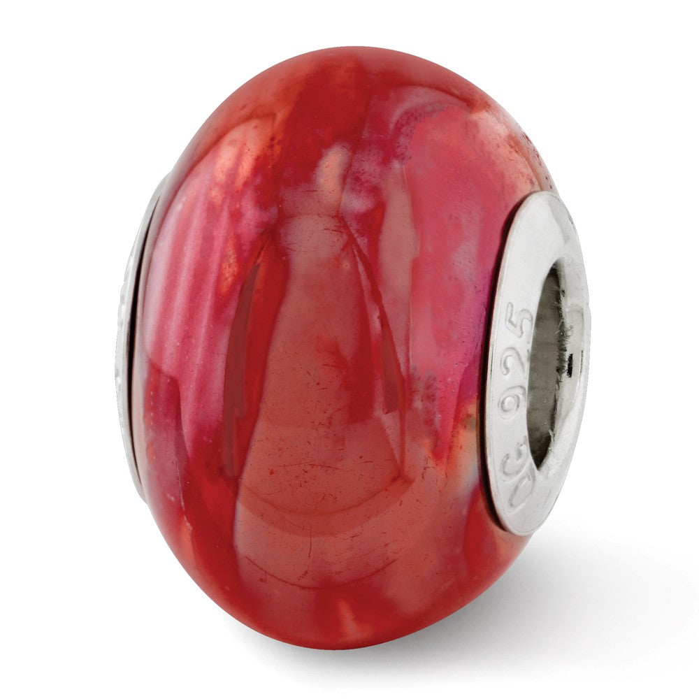 Iridescent Orange / Pink Ceramic and Sterling Silver Bead Charm, Item B12485 by The Black Bow Jewelry Co.