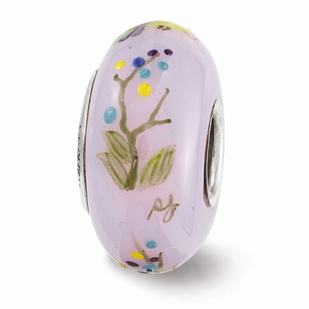Alternate view of the Fenton Lilac TJ Bird Floral Glass &amp; Sterling Silver Bead Charm by The Black Bow Jewelry Co.