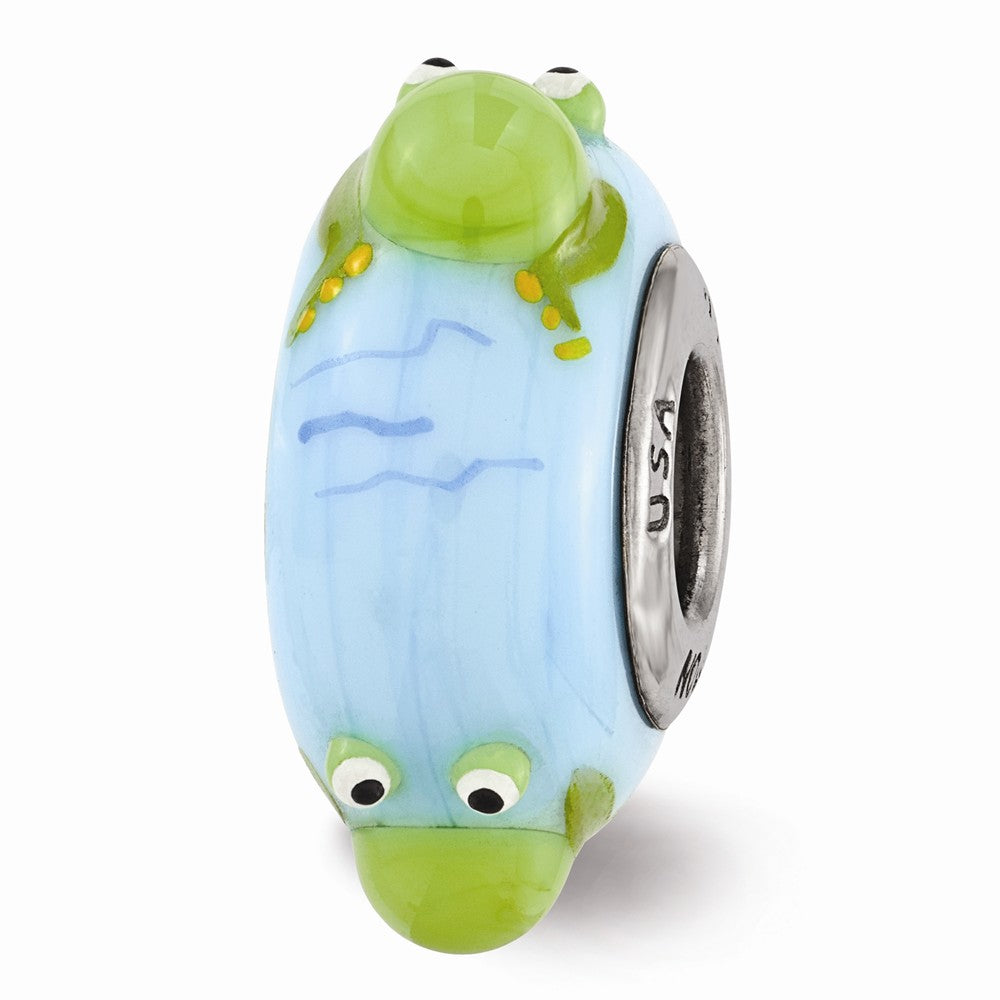 Alternate view of the Fenton Blue/Green Hand Painted Frog Glass &amp; Sterling Silver Bead Charm by The Black Bow Jewelry Co.
