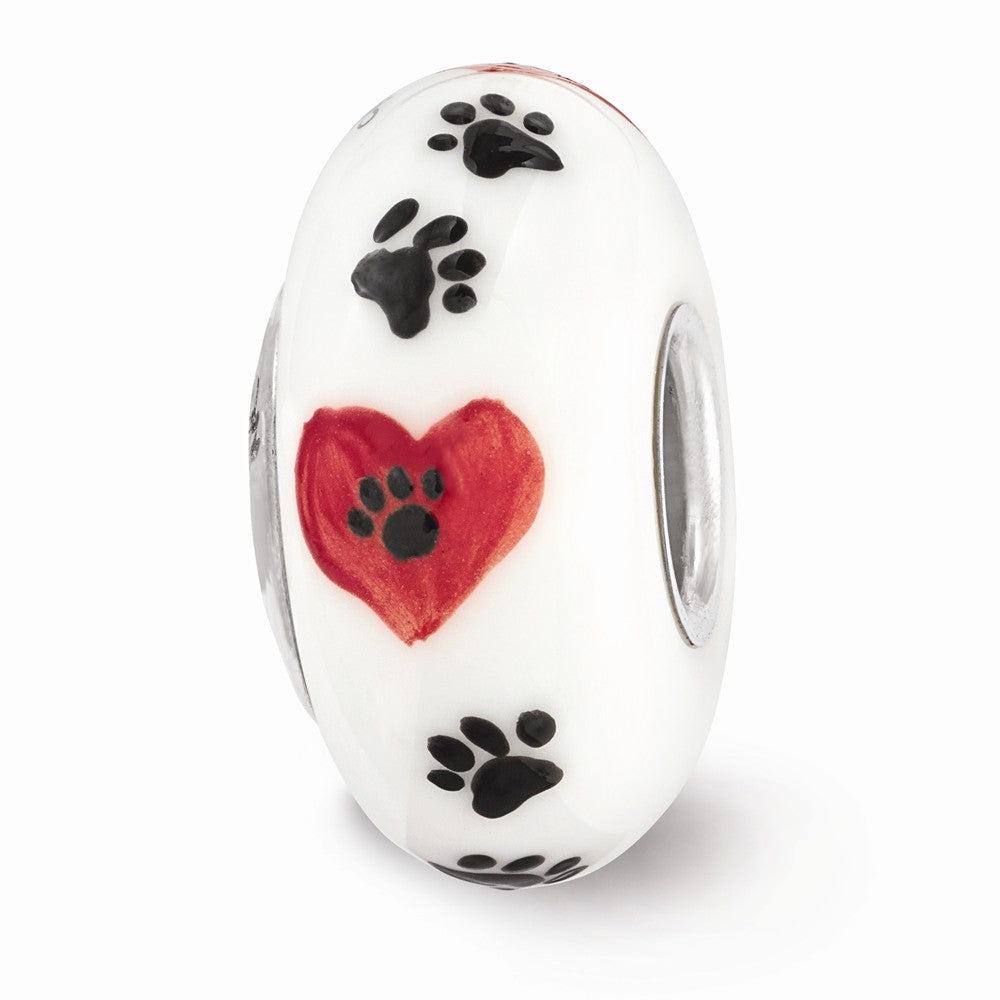 Alternate view of the Fenton White Cat Paw Prints Glass &amp; Sterling Silver Bead Charm by The Black Bow Jewelry Co.