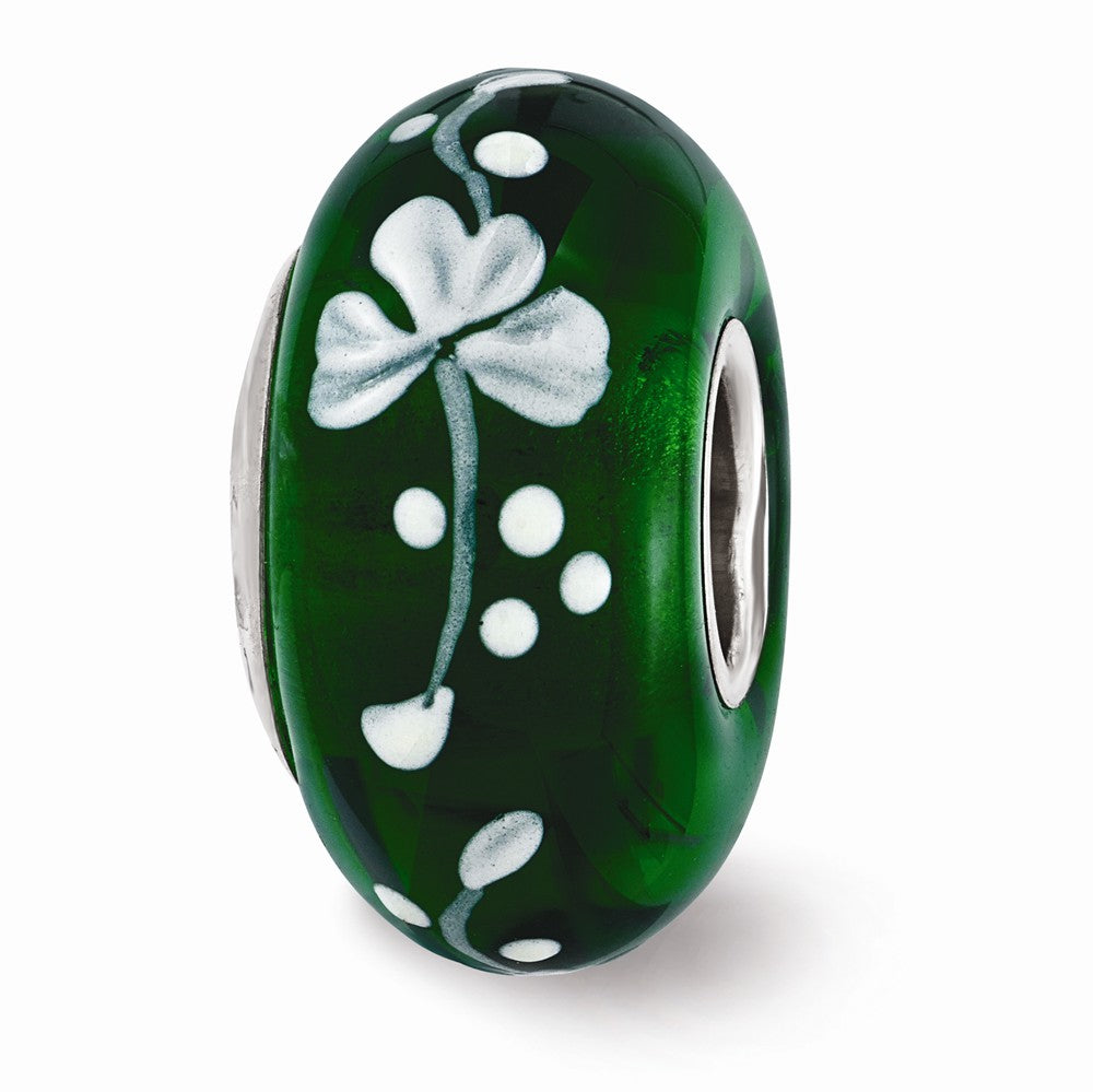 Alternate view of the Fenton Green Hand Painted Clover Glass &amp; Sterling Silver Bead Charm by The Black Bow Jewelry Co.