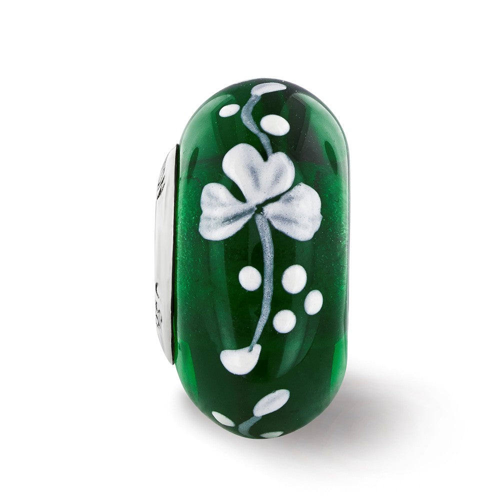 Alternate view of the Fenton Green Hand Painted Clover Glass &amp; Sterling Silver Bead Charm by The Black Bow Jewelry Co.