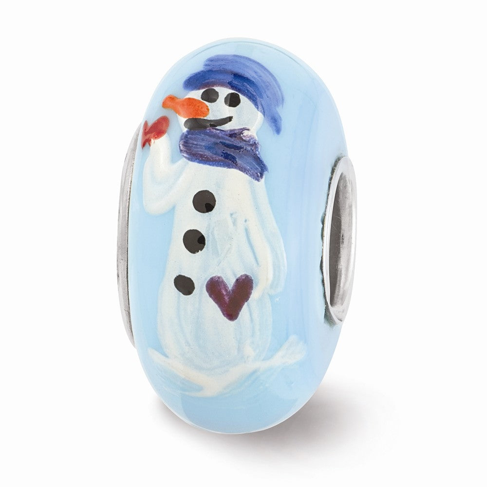 Fenton Blue Hand Painted Snowman Glass &amp; Sterling Silver Bead Charm, Item B12551 by The Black Bow Jewelry Co.
