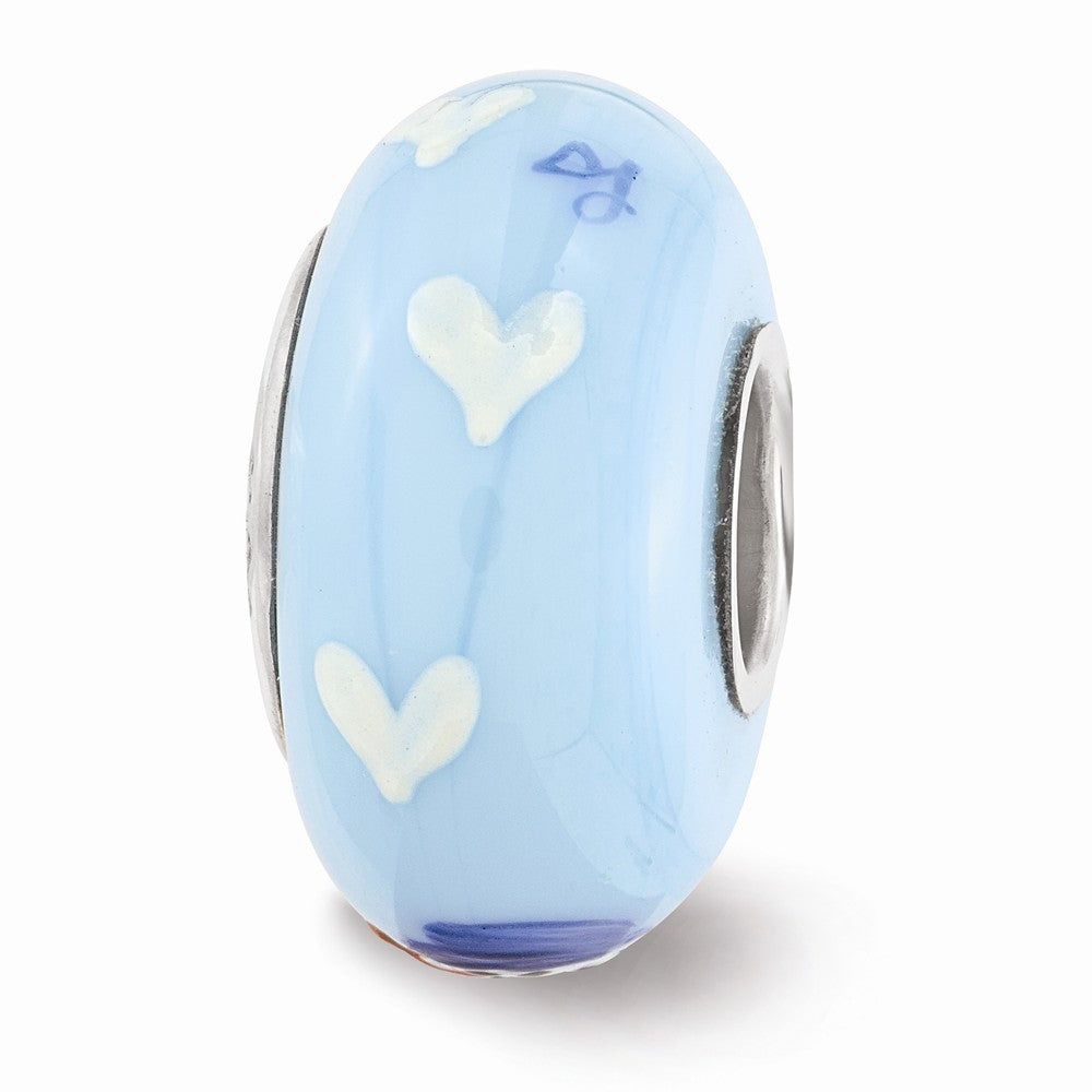 Alternate view of the Fenton Blue Hand Painted Snowman Glass &amp; Sterling Silver Bead Charm by The Black Bow Jewelry Co.