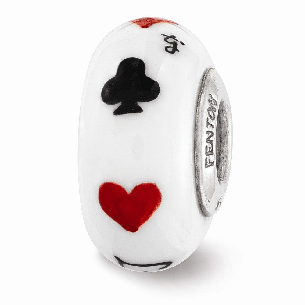 Alternate view of the Fenton White Lucky Suit Glass &amp; Sterling Silver Bead Charm by The Black Bow Jewelry Co.