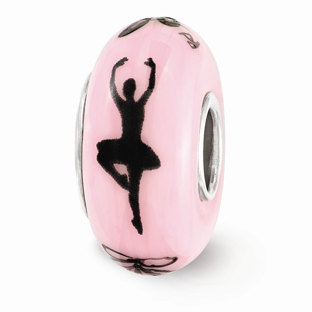 Fenton Pink Hand Painted Ballerina Glass &amp; Sterling Silver Bead Charm, Item B12555 by The Black Bow Jewelry Co.