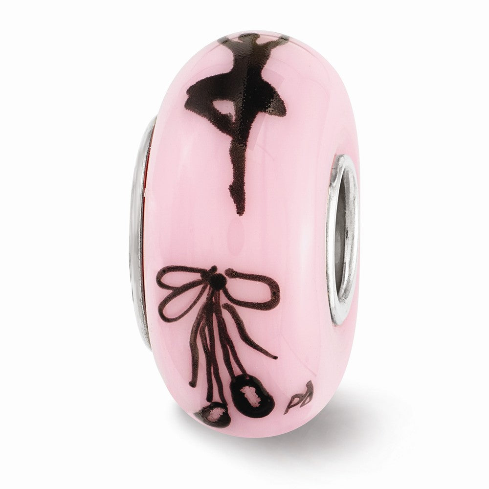 Alternate view of the Fenton Pink Hand Painted Ballerina Glass &amp; Sterling Silver Bead Charm by The Black Bow Jewelry Co.
