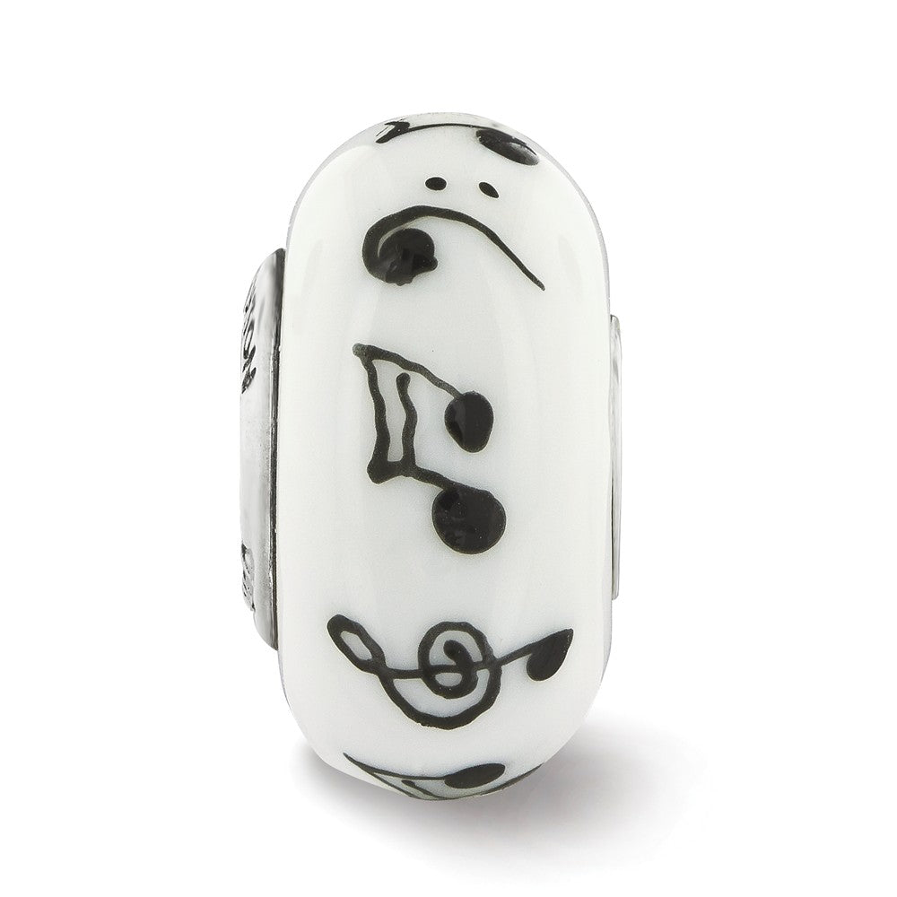 Alternate view of the Fenton White Music Notes Glass &amp; Sterling Silver Bead Charm by The Black Bow Jewelry Co.