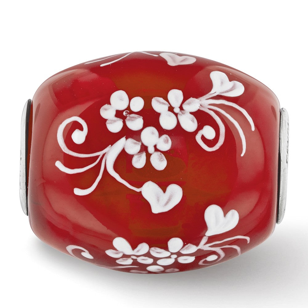 Alternate view of the Fenton Red Floral Hearts Glass &amp; Sterling Silver Bead Charm by The Black Bow Jewelry Co.