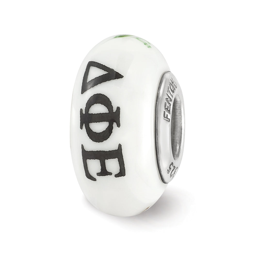 Fenton Delta Phi Epsilon Glass &amp; Sterling Silver Bead Charm, Item B12585 by The Black Bow Jewelry Co.