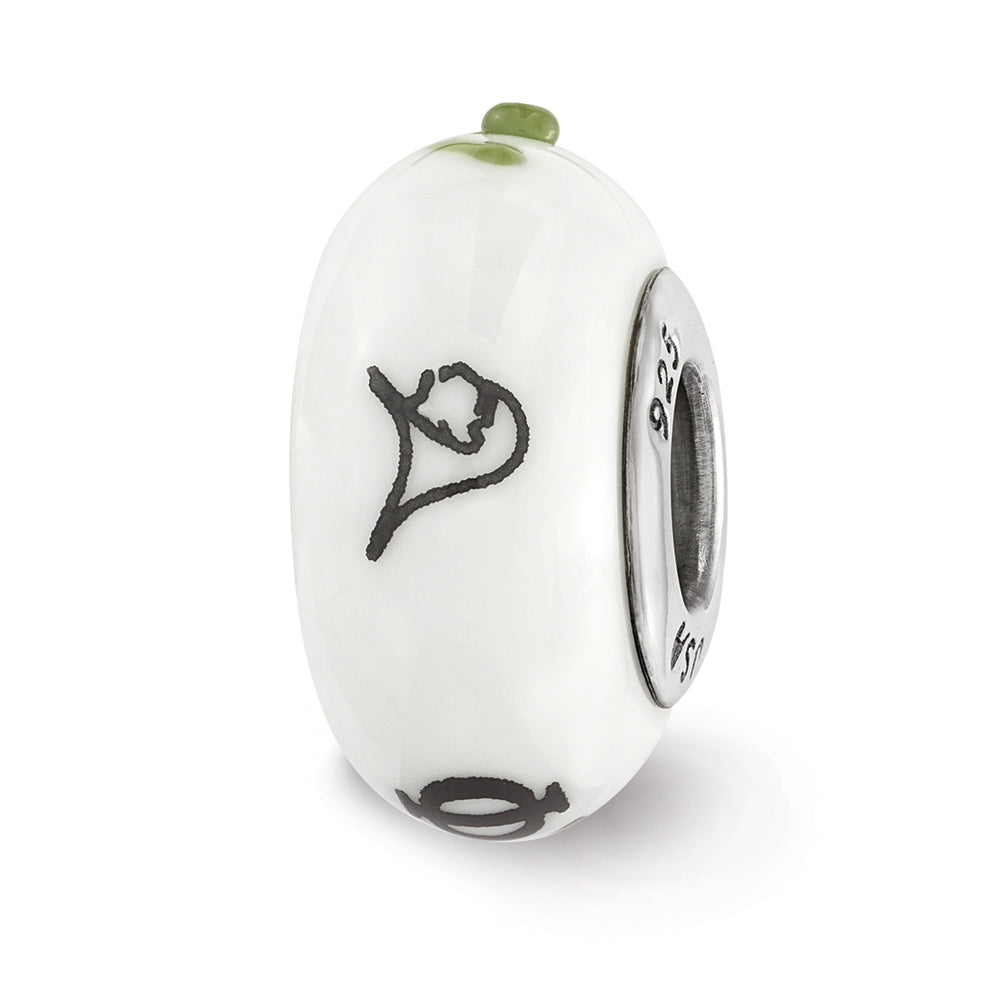 Alternate view of the Fenton Hand Painted Phi Sigma Sigma Glass &amp; Sterling Silver Bead Charm by The Black Bow Jewelry Co.