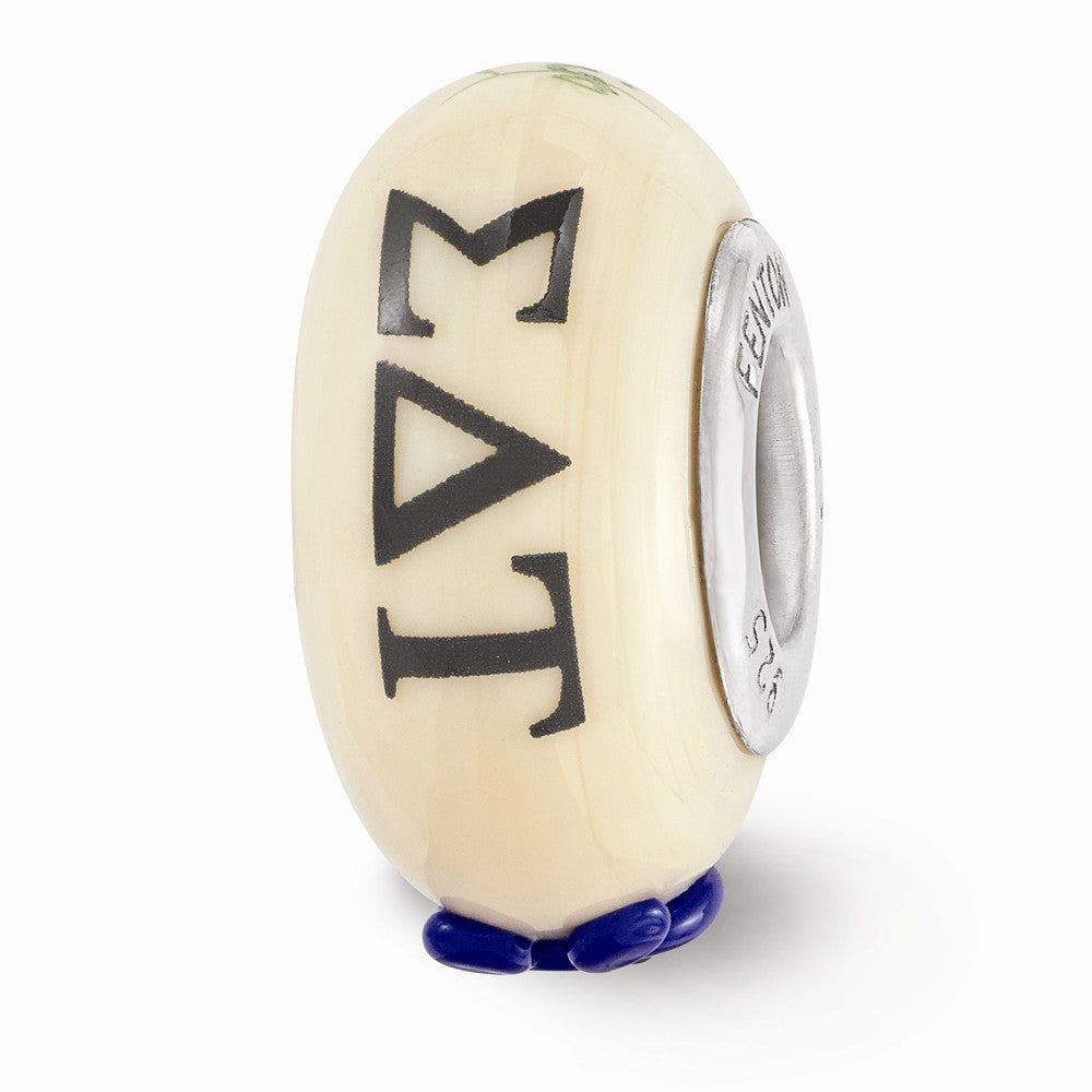 Fenton Hand Painted Sigma Delta Tau Glass &amp; Sterling Silver Bead Charm, Item B12594 by The Black Bow Jewelry Co.