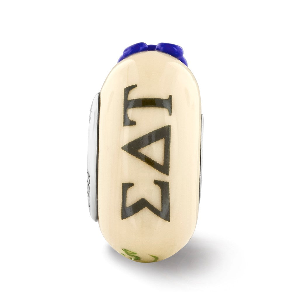 Alternate view of the Fenton Hand Painted Sigma Delta Tau Glass &amp; Sterling Silver Bead Charm by The Black Bow Jewelry Co.
