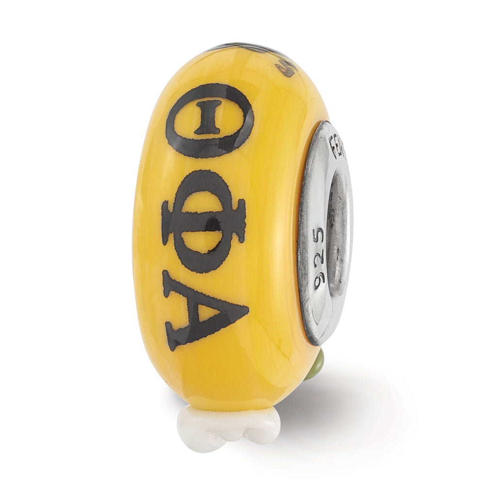 Fenton Hand Painted Theta Phi Alpha Glass &amp; Sterling Silver Bead Charm, Item B12597 by The Black Bow Jewelry Co.