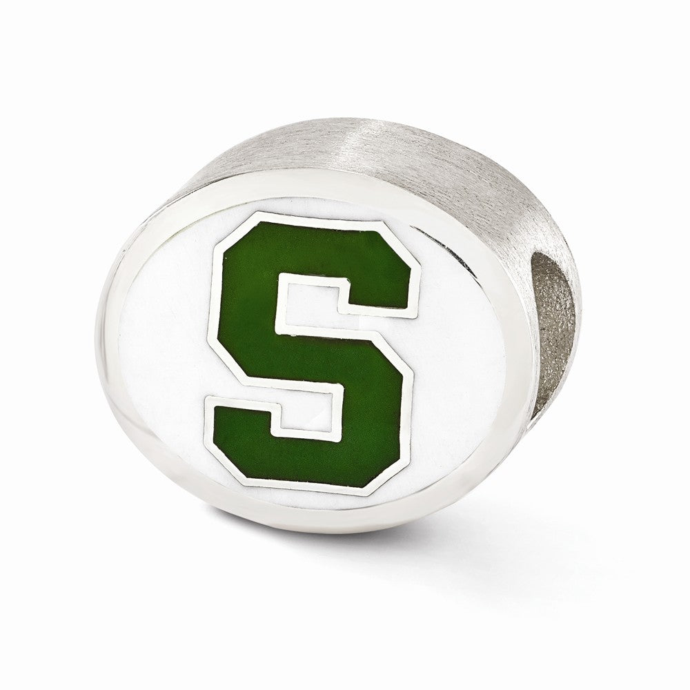 Sterling Silver &amp; Enamel Michigan State University Collegiate Bead, Item B12685 by The Black Bow Jewelry Co.