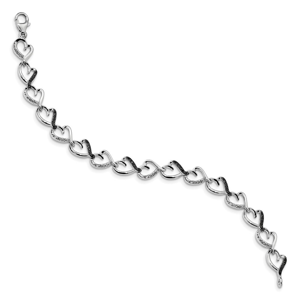 Alternate view of the Black &amp; White Diamond 9mm Heart Bracelet in Sterling Silver, 7.5 Inch by The Black Bow Jewelry Co.