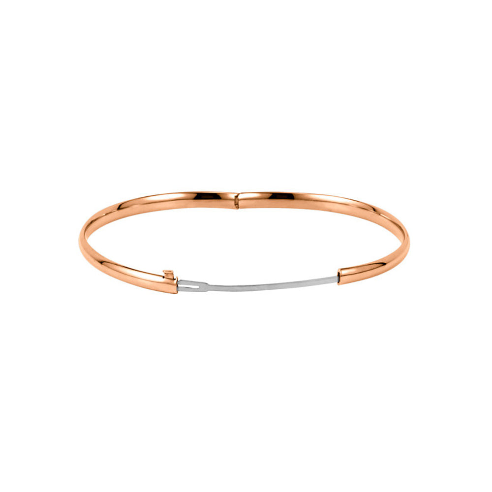 Alternate view of the 14k Rose Gold Polished 4mm Hinged Bangle Bracelet by The Black Bow Jewelry Co.