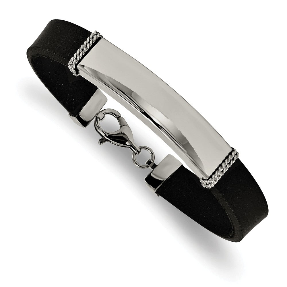 9mm Black Rubber &amp; Stainless Steel I.D. Bracelet, 7.25 Inch, Item B12792 by The Black Bow Jewelry Co.