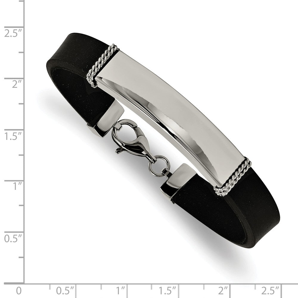 Alternate view of the 9mm Black Rubber &amp; Stainless Steel I.D. Bracelet, 7.25 Inch by The Black Bow Jewelry Co.