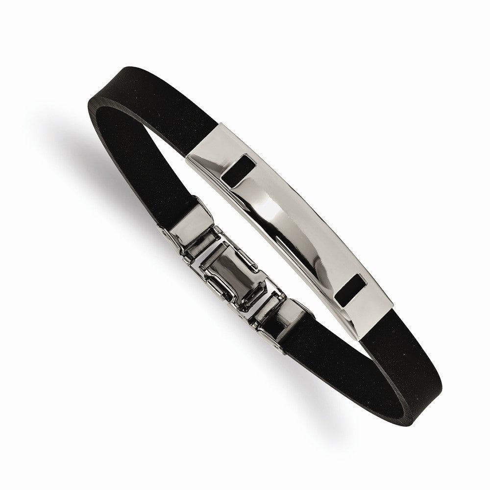Mens 10mm Black Rubber Polished Stainless Steel I.D. Bracelet, 8.5 In, Item B12795 by The Black Bow Jewelry Co.