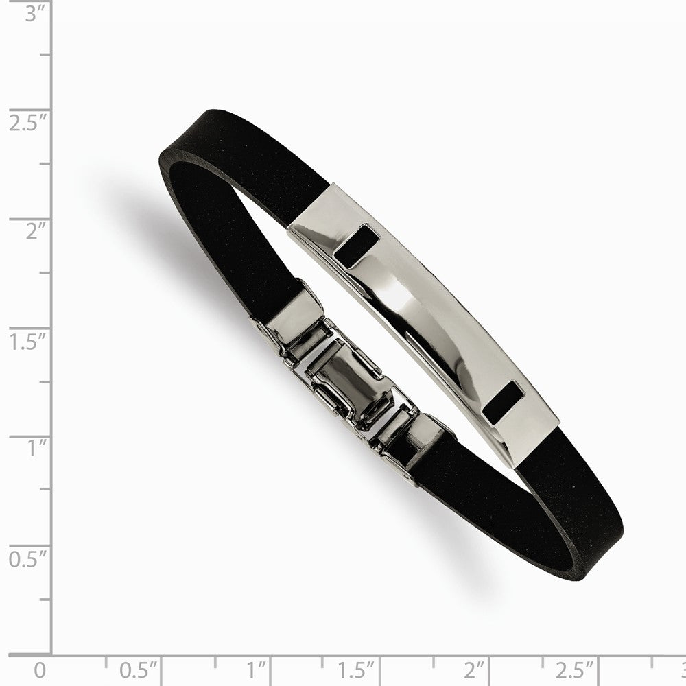 Alternate view of the Mens 10mm Black Rubber Polished Stainless Steel I.D. Bracelet, 8.5 In by The Black Bow Jewelry Co.