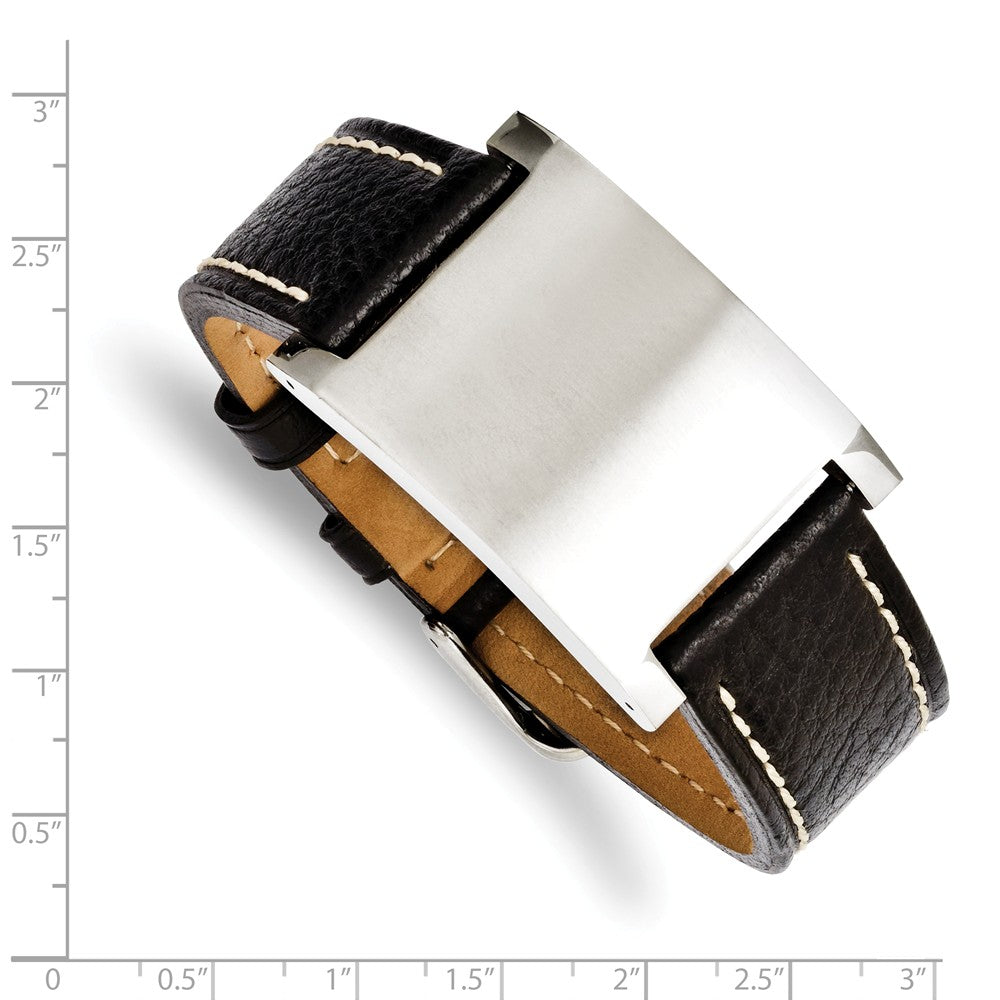 Alternate view of the Mens Blk Leather Brushed Stainless Steel I.D. Buckle Bracelet, 8.75 In by The Black Bow Jewelry Co.